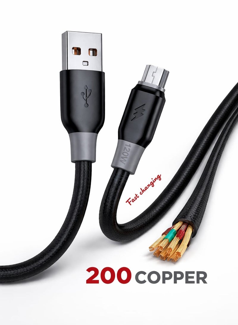 اكس - بلس كابل شحن سريع X-Plus USB إلى مايكرو يو اس بى 120W 6A بطول 1 متر – كابل مايكرو يو اس بى شاحن جوال فاست تشارج  متين نقل بيانات للهواتف الذكية والأندرويد - Image 1